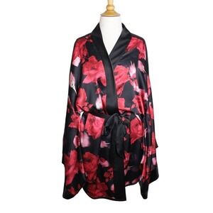 Victoria Secret Rose Kimono Cover Up Robe Sheer Belted Womens Sz M/L‎ Summer
